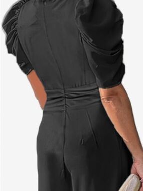 Elegant Black Puff-Sleeve Jumpsuit with Cinched Waist